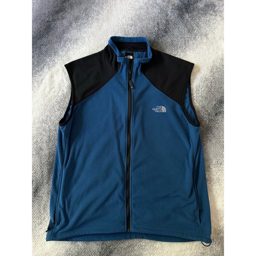 The North Face Vintage Fleece Blue Black Mens Zip Up Polartec Vest Size XL